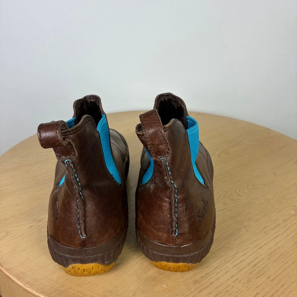 Simple Brown Leather Turquoise Chelsea Ankle Boots Womens 9 Outdoors Fall Gorp